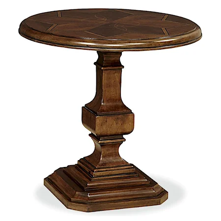 Round End Table with Pedestal Base & Crown Molding Base